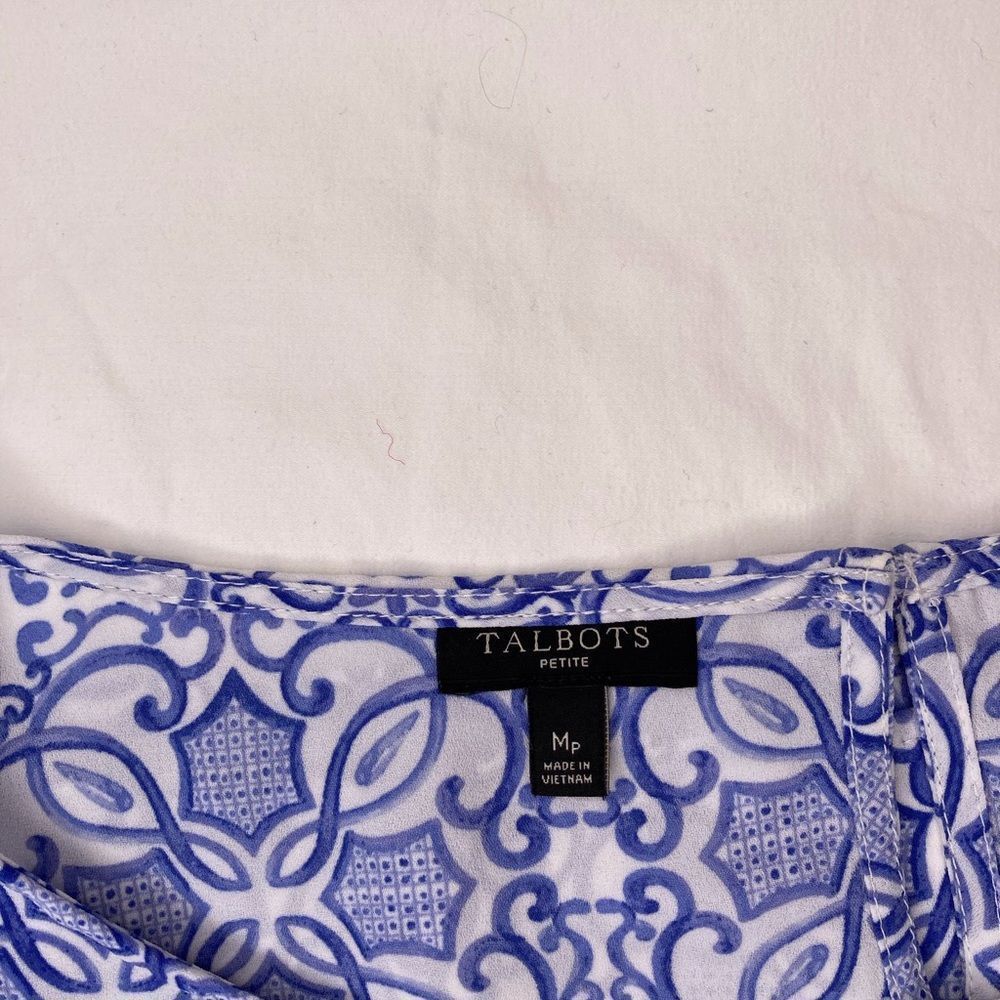 Talbots Top Blouse Blue Mosaic Print Blouse Top - Picture 5 of 9